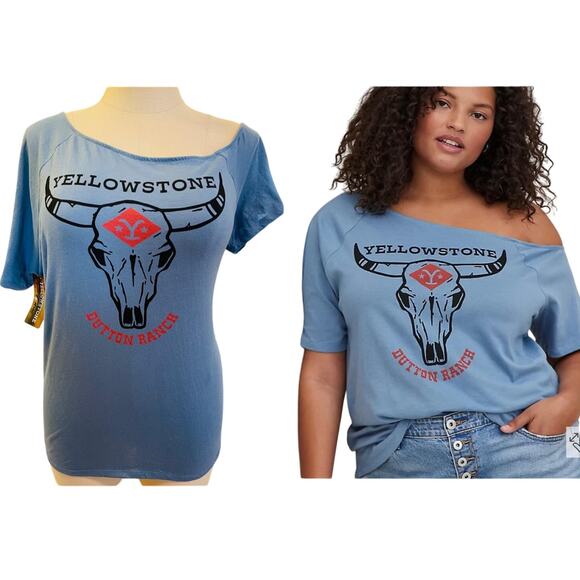 Torrid Yellowstone Dutton Ranch Off Shoulder Blue Graphic Tee T‎ Shirt 2X New - Picture 1 of 1